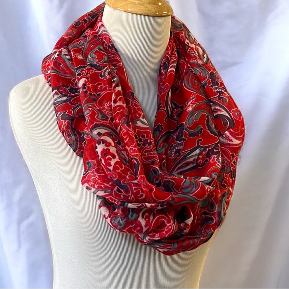 FLORAL LIGHTWEIGHT INFINITY SCARF RED MULTI